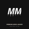 MM Premium Cargo Jogger — white MM drip monogram on black